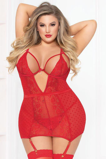 Picture of Skip a Beat Heart Mesh Chemise & Thong 3X4X