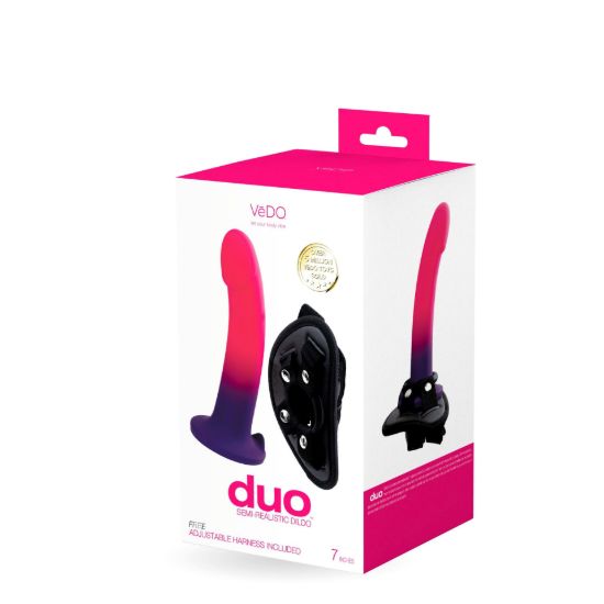 Image de DUO SILICONE DILDO (NON VIBRANT) AVEC HARNAIS- PINK/PURPLE
