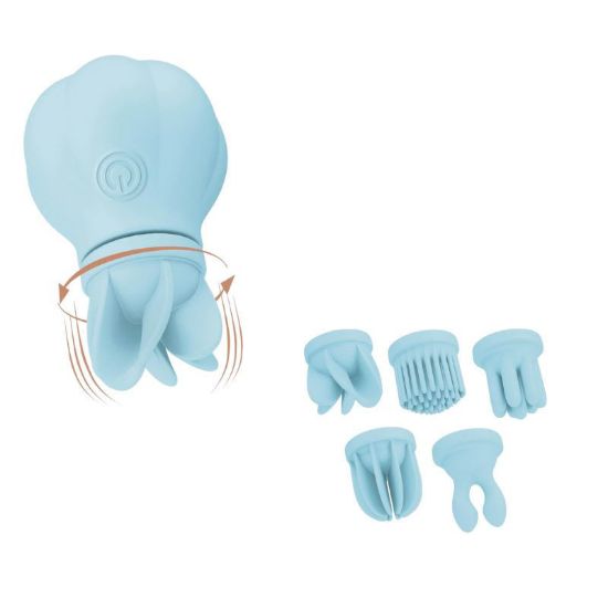 Stimulateur clitoridien Caress Blue par Adrien Lastic, 10 modes de vibration et rotation, 5 têtes interchangeables, 2 moteurs puissants et résistant à l’eau