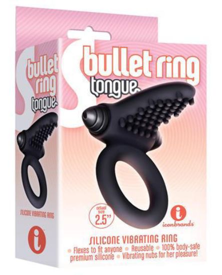 Image de S-Bullet Ring Tongue – Anneau Vibrant Noir (2.5 po / 6.3 cm)