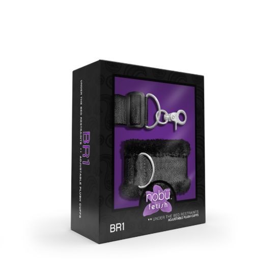 Image de Entraves de lit ajustables (ensemble 5 pièces) avec menottes peluche – Noir