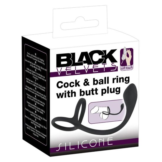 Image de Cock & Ball Ring avec Plug P-Spot (3-en-1) – Noir